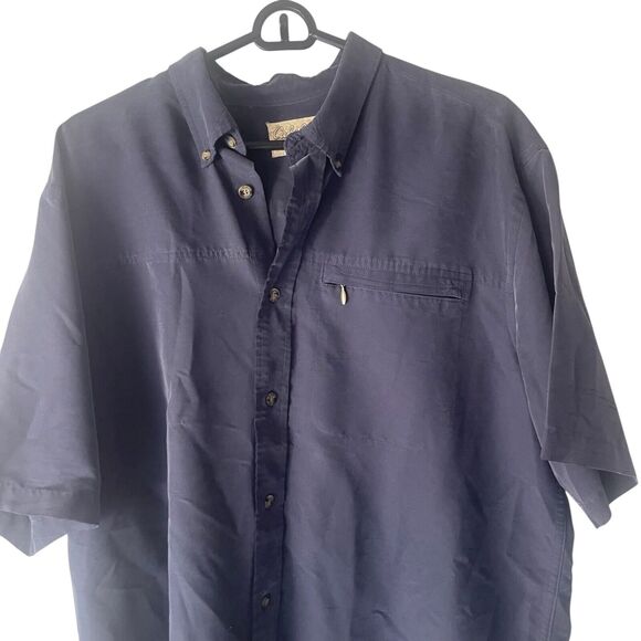 Cabela's Men's Size Large Navy Blue Soft Modal Short Sleeve Button Up Shirt - Picture 2 of 8